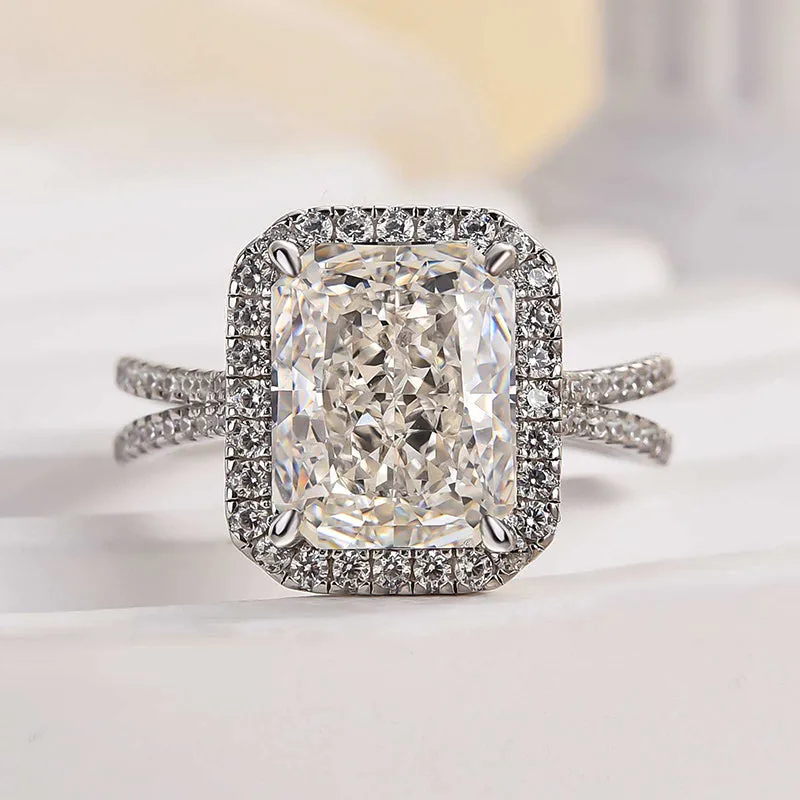 Brunch Look Elegant Pop Louily Noble Split Shank Halo Radiant Cut Engagement Ring