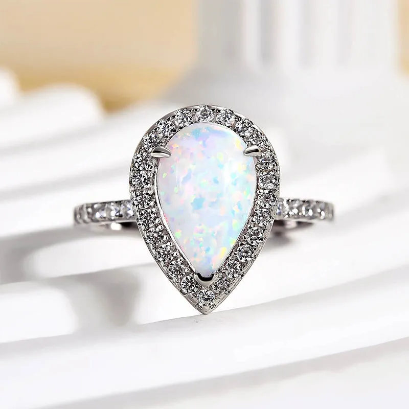 Louily Opal Stone Pear Cut Engagement Ring In Sterling Silver Bright Choice Expressive Highlight