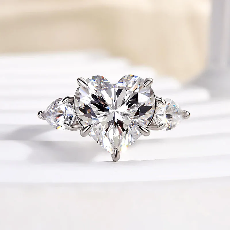 Louily Royal Romantic White Stone Heart Cut Engagement Ring Expressive Accent
