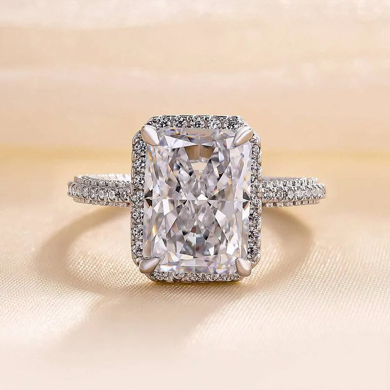 Simple Detail Luxury Jewelry Louily Sparkle Halo Radiant Cut Simulated Diamond Engagement Ring In White Gold