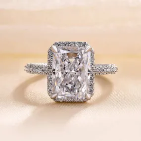 Cool Contrast Louily Sparkle Halo Radiant Cut Simulated Diamond Engagement Ring In White Gold