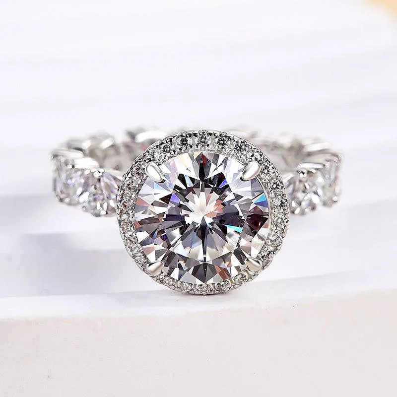 Louily Special Halo Round Cut Engagement Ring In Sterling Silver Premium Form