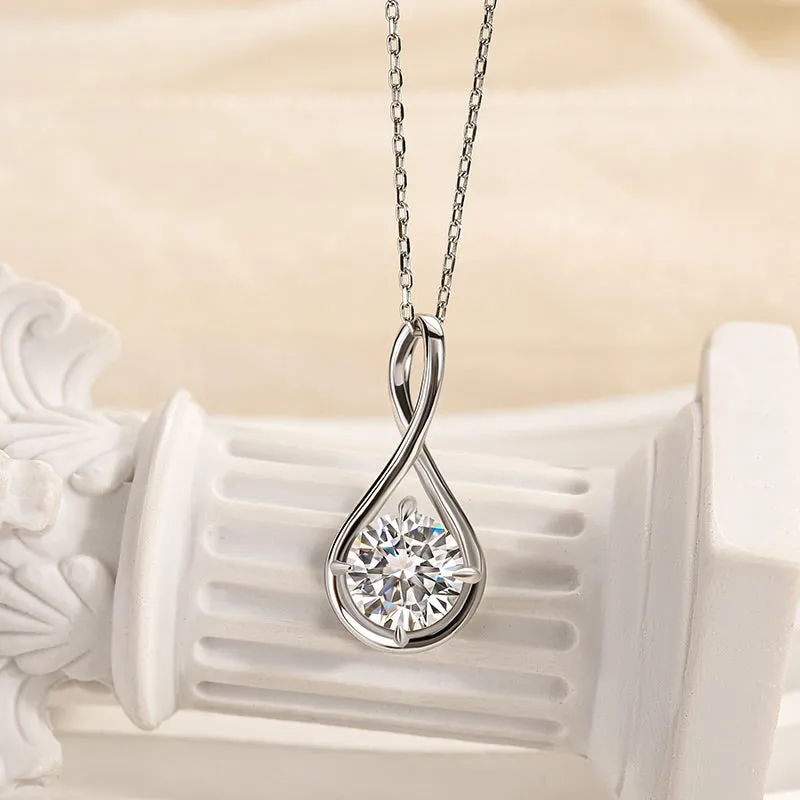 Fashion Pulse Louily Special Moissanite Twist Round Cut Pendant Necklace In Sterling Silver