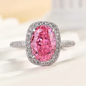 Louily Special Pink Stone Halo Oval Cut Engagement Ring Playful Shine Beauty Element