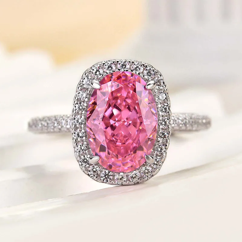 Elegant Touch Louily Special Pink Stone Halo Oval Cut Engagement Ring