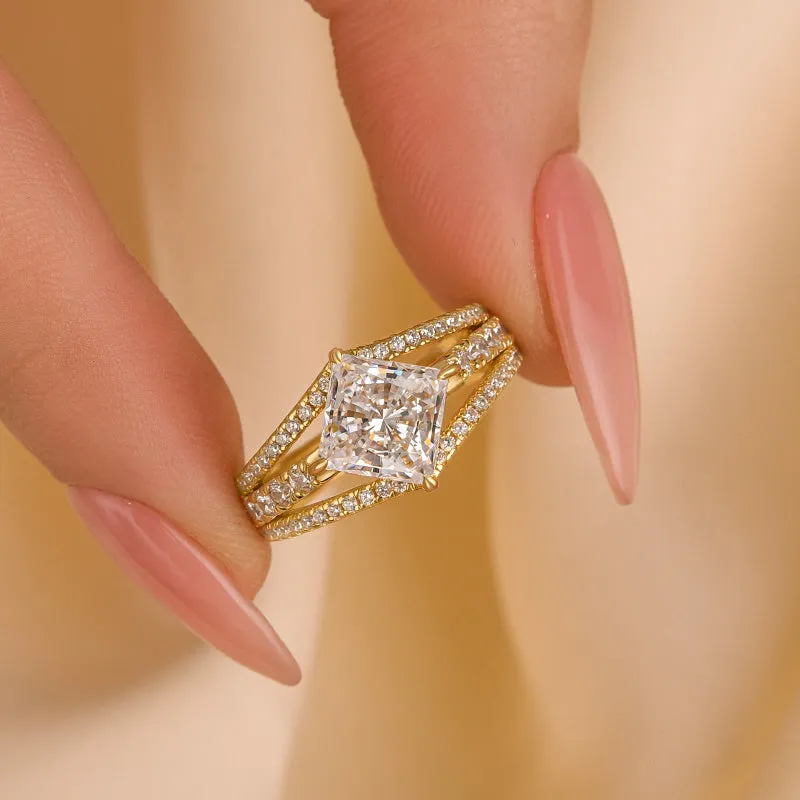 Louily Special Square Princess Cut Engagement Ring In Sterling Silver Understated Elegance Distinct Accent