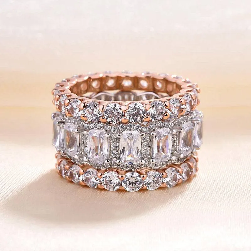 feminine grace Louily Stunning Cushion Cut 3PC Wedding Band Set For Women In Sterling Silver