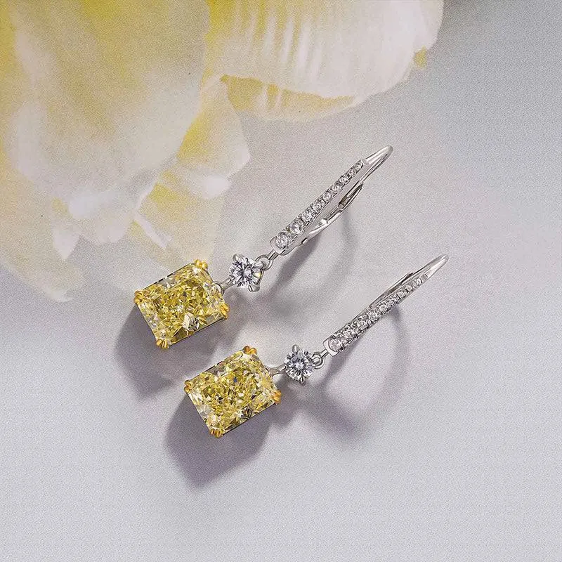 Louily Stunning Radiant Cut Yellow Sapphire Women's Earrings In Sterling Silver Sparkling Jewelry Sweet Touch