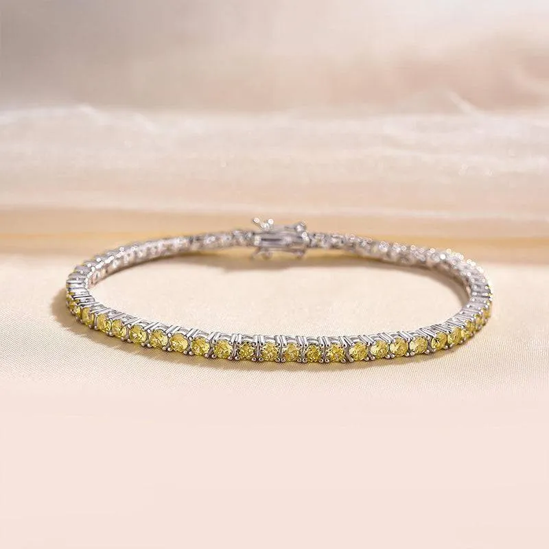 Louily Stunning Round Cut Yellow Sapphire Tennis Bracelet For Women Graceful Piece