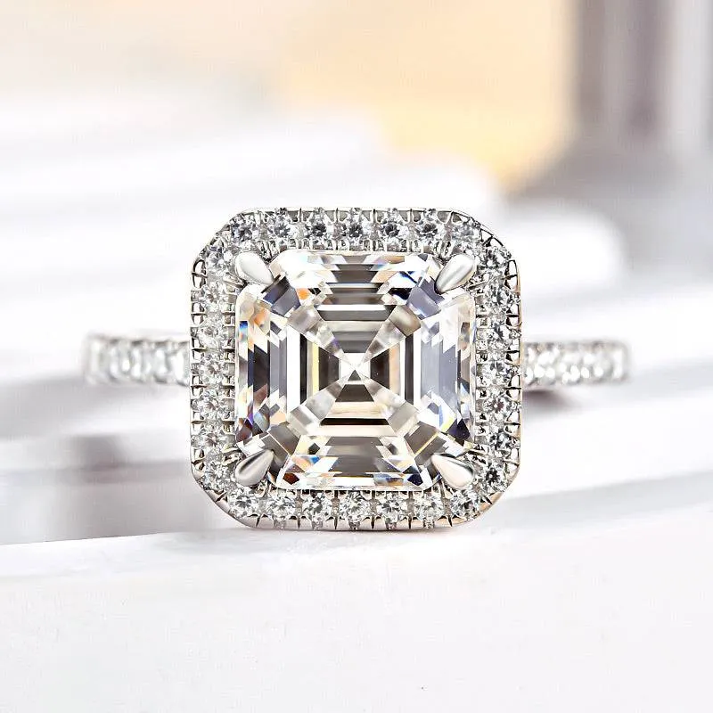 Luminous Shine Precious Shine Louily Timeless Halo Asscher Cut Engagement Ring