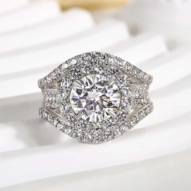 Soft Contrast Night Spark Louily Timeless Split Shank Halo Round Cut Engagement Ring