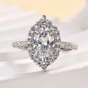 Brunch Outfit Glow Up Look Louily Unique Design Halo Oval Cut Simulated Diamond Engagement Ring In Sterling Silver