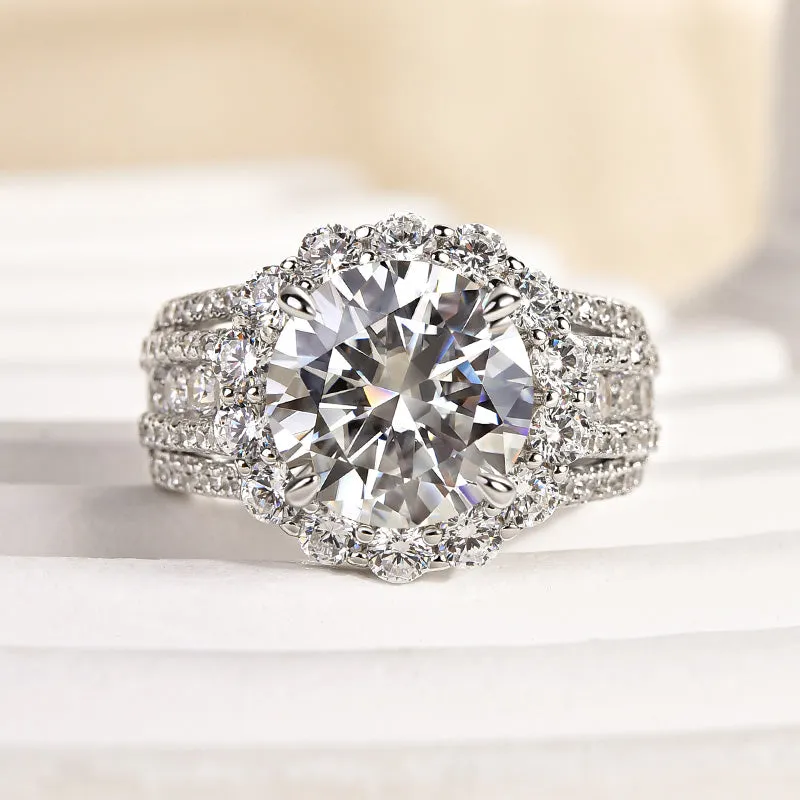 Handmade Craft Timeless Spark Louily Unique Halo Design Round Cut Engagement Ring In Sterling Silver