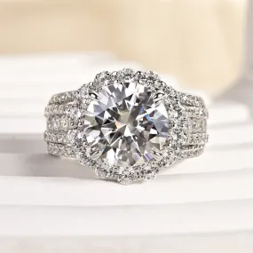 Louily Unique Halo Design Round Cut Engagement Ring In Sterling Silver All Occasion