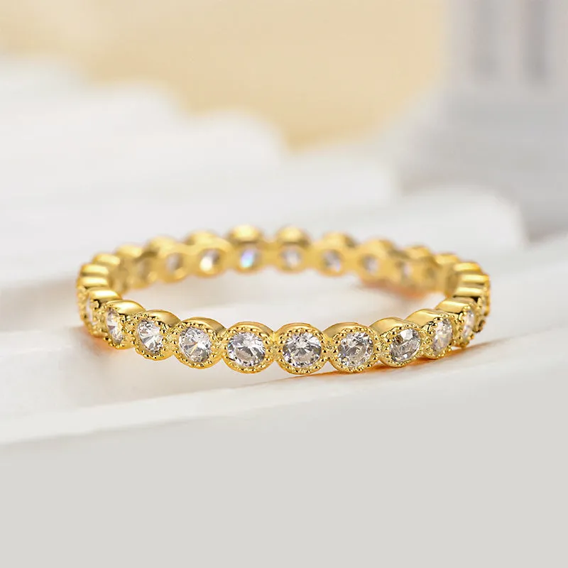 Louily Vintage Round Cut Women's Wedding Band Pastel Palette Relaxed Look