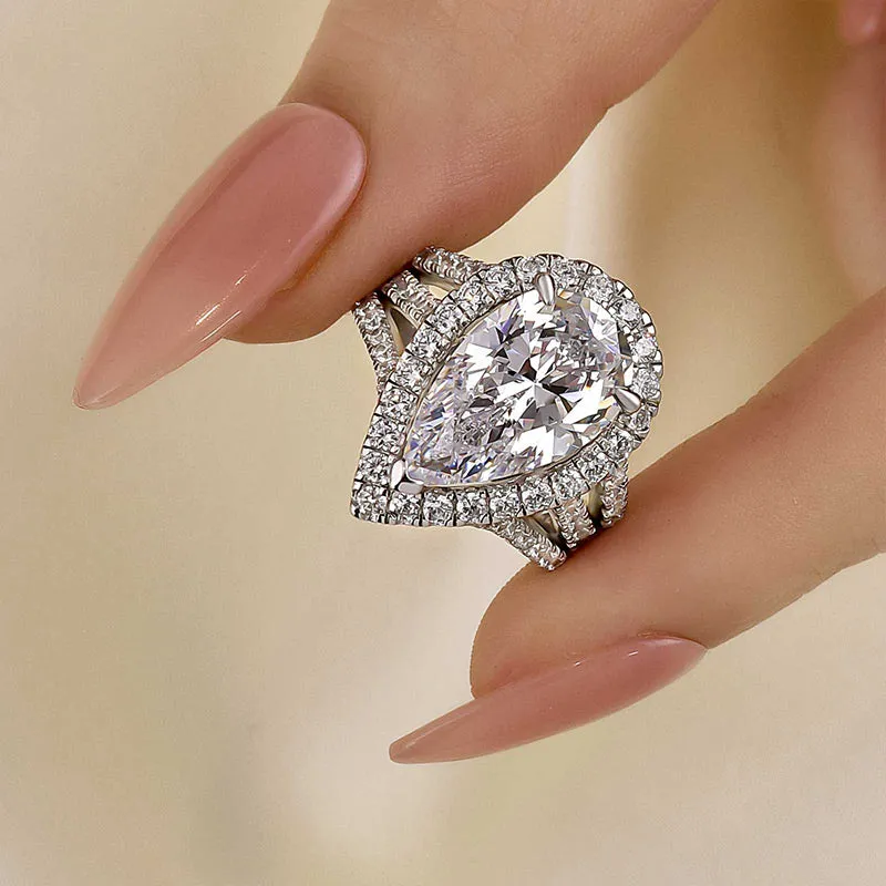 Louily Vintage Split Shank Halo Pear Cut Engagement Ring In Sterling Silver Precious Stones