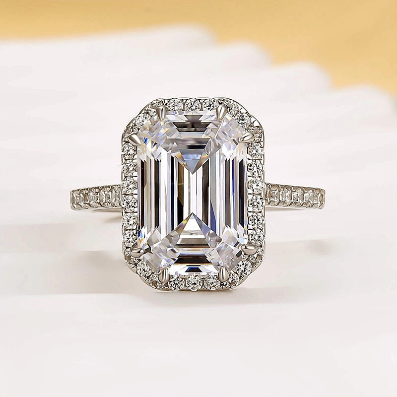 Layered Detail Louily Classic Halo Emerald Cut Engagement Ring For Women