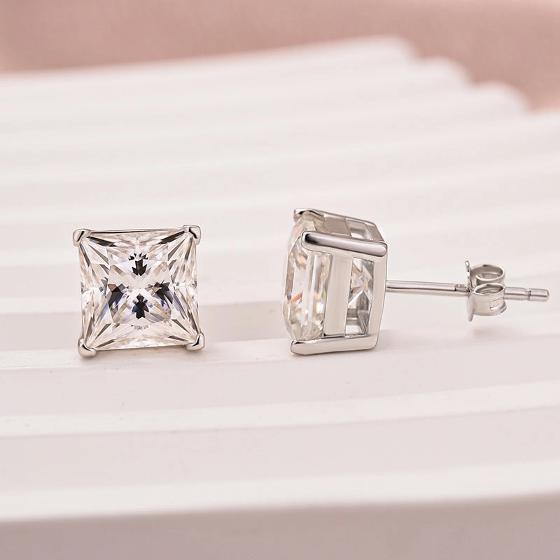 Classy Accent Louily Classic Moissanite Square Princess Cut Stud Earrings In Sterling Silver