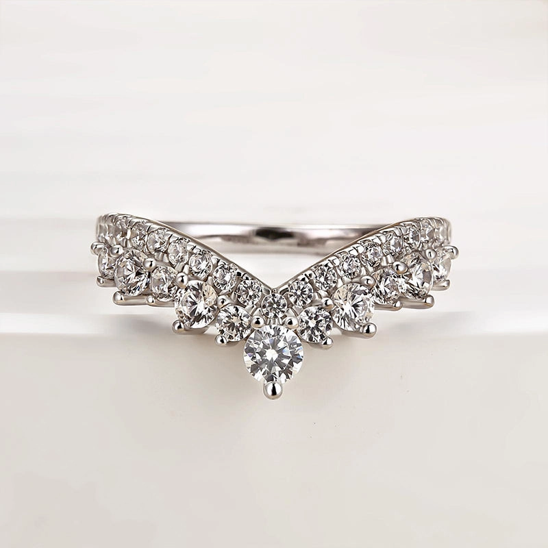 Muted Details Seasonal Gift Louily Classical V-shaped Design Half Eternity Wedding Band