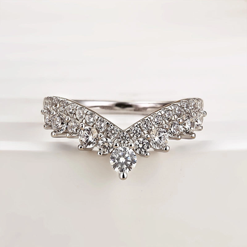 Rich Texture Louily Classical V-shaped Design Half Eternity Wedding Band