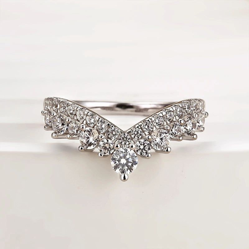 Louily Classical V-shaped Design Half Eternity Wedding Band Textured Accent