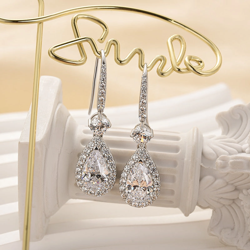 Louily Elegant Pear Cut Women's Dangle Earrings In Sterling Silver Distinctive Style Pieces Minimalist Design