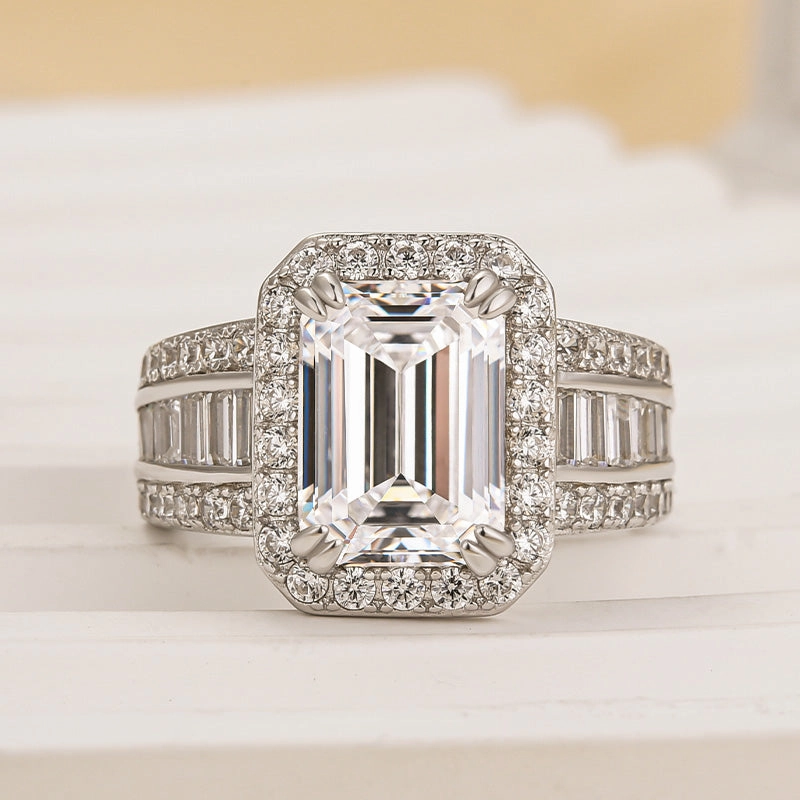 Wardrobe Staple Louily Luxurious Emerald Cut Wide Engagement Ring In Sterling Silver