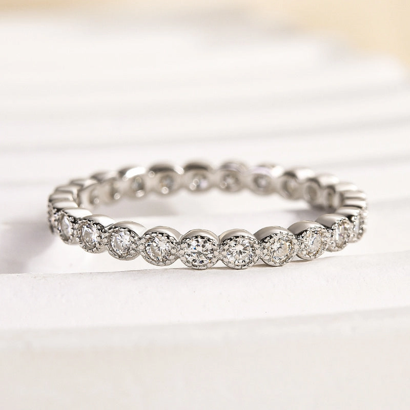 Louily Moissanite 0.5 Ct Round Cut Pave Wedding Band Unique Look