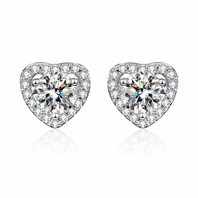 Elegant Gem Delicate Detail Louily Moissanite Heart Shape Round Cut Earrings