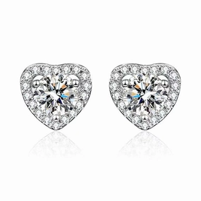 Elegant Gem Delicate Detail Louily Moissanite Heart Shape Round Cut Earrings