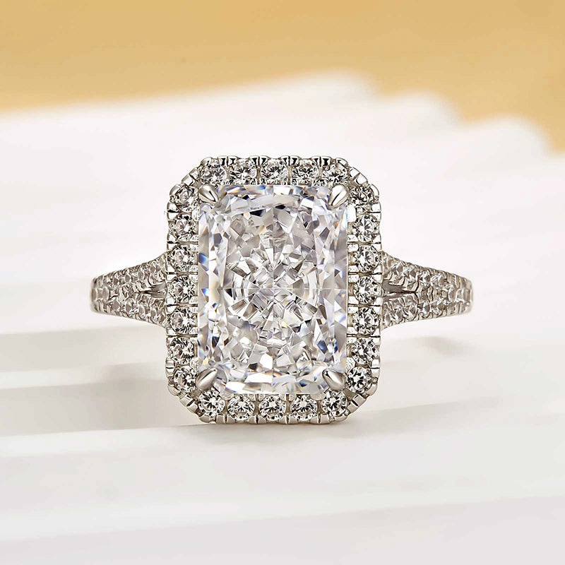 Chic Contour Elegant Detailing Louily Noble Halo Radiant Cut Split Shank Engagement Ring