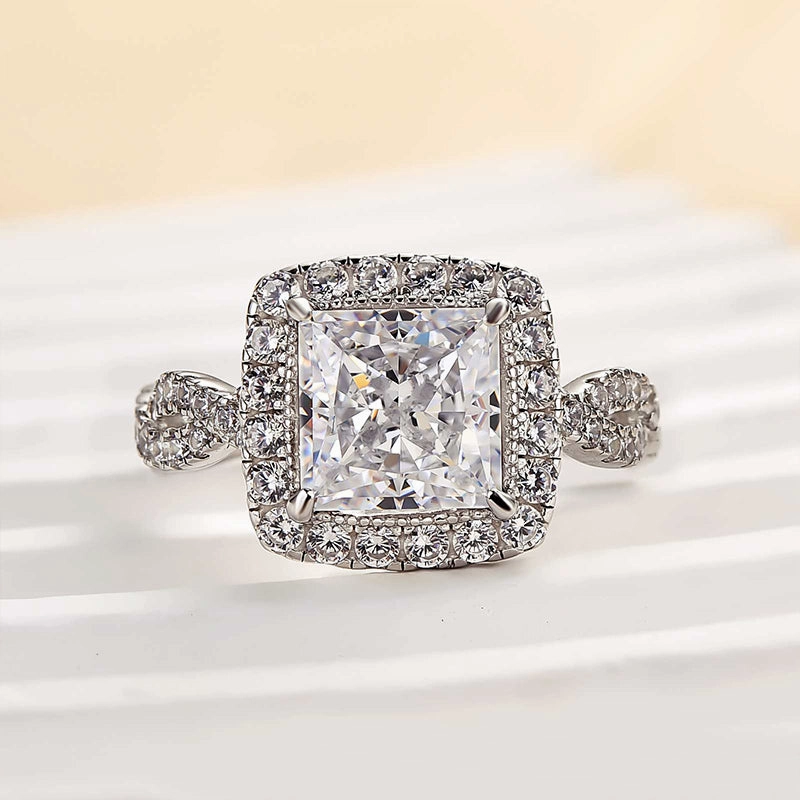 Louily Noble Halo Square Princess Cut Engagement Ring Sophisticated Embellishments Bridal Collection