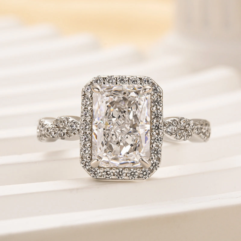 Radiant Craft Glossy Detail Louily Twist Halo Radiant Cut Engagement Ring