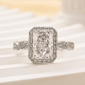 Louily Twist Halo Radiant Cut Engagement Ring Charming Accessories Signature Form