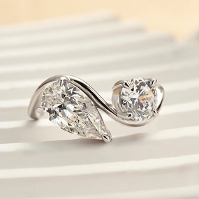 Elegant Update Louily Unique Double Stones Design Pear & Round Cut Engagement Ring In Sterling Silver