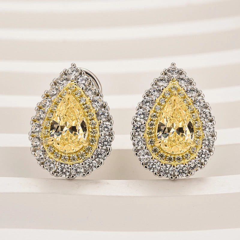 Louily Yellow Stone Pear Cut Women's Stud Earrings Timeless Grace Chic Accessory