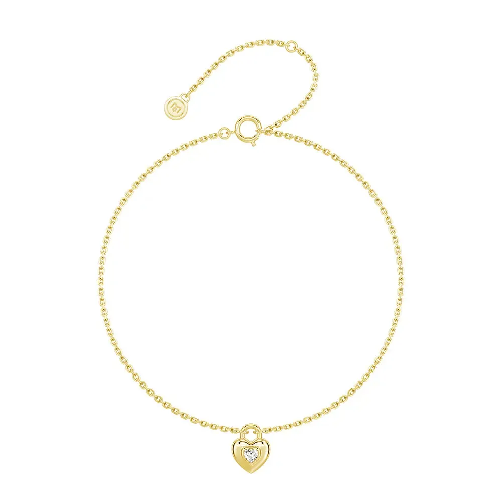 Love Lock Heart Bracelet with Solitaire Moissanite Charm Precious Shine Sophisticated Finish