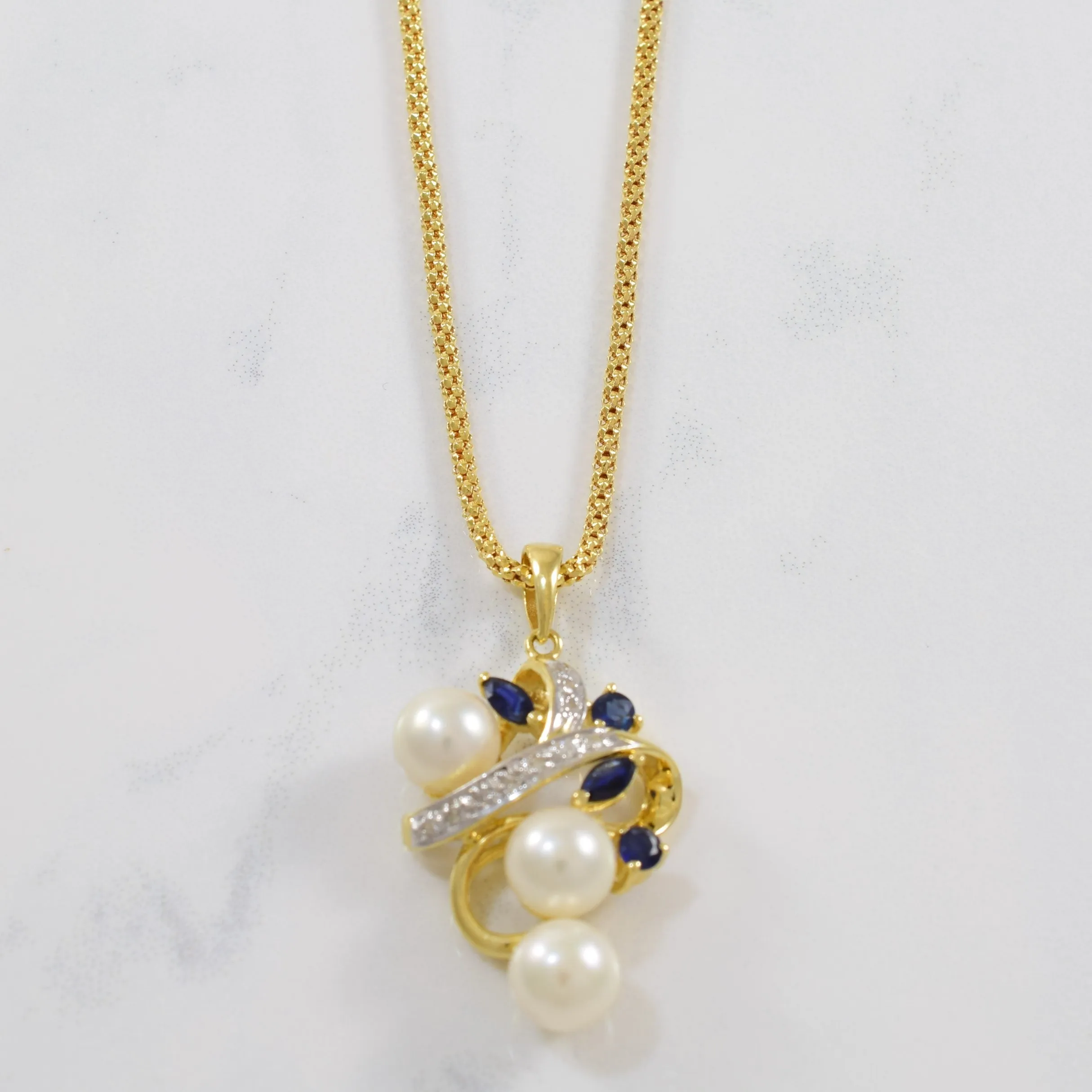 Twisted Sapphire & Pearl Necklace | 0.05ctw, 0.70ctw, 7.50ctw | 17" | Sophisticated Charm Shiny Pop