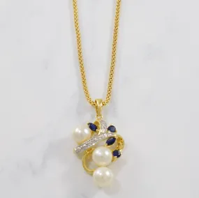Twisted Sapphire & Pearl Necklace | 0.05ctw, 0.70ctw, 7.50ctw | 17" | Sophisticated Charm Shiny Pop