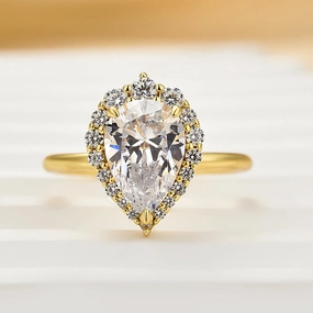 Louily Vintage Halo Pear Cut Engagement Ring Light Fit Fashionable Jewelry