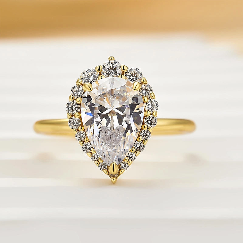 Louily Vintage Halo Pear Cut Engagement Ring Light Fit Fashionable Jewelry