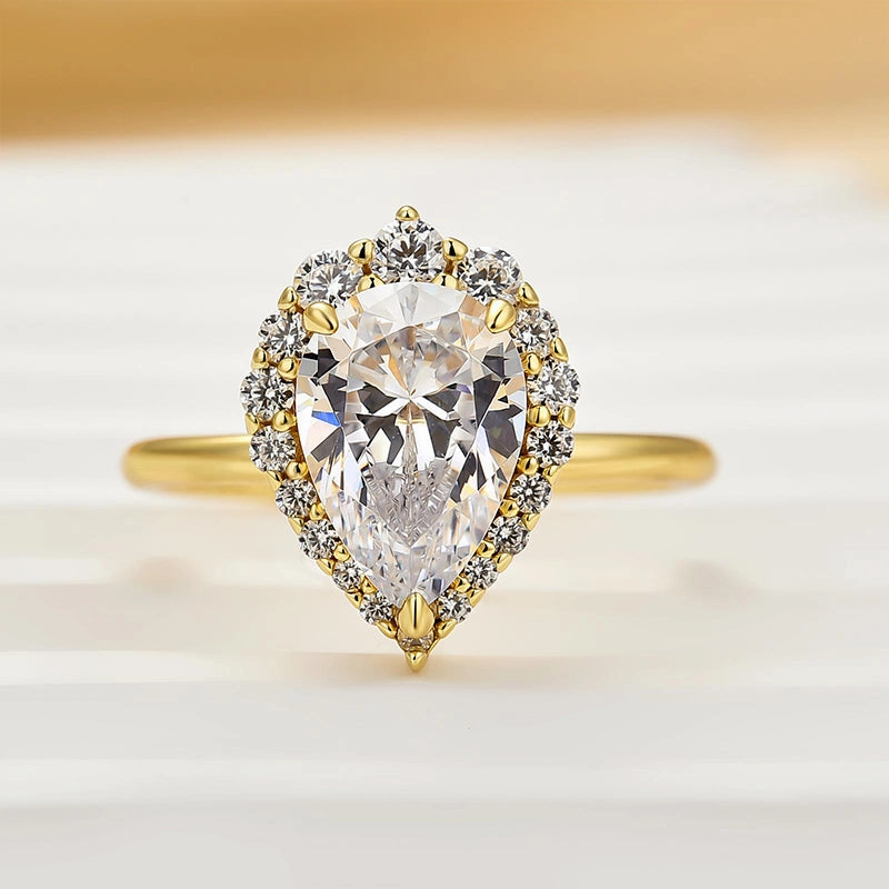 Louily Vintage Halo Pear Cut Engagement Ring Graceful Contour Understated Spark
