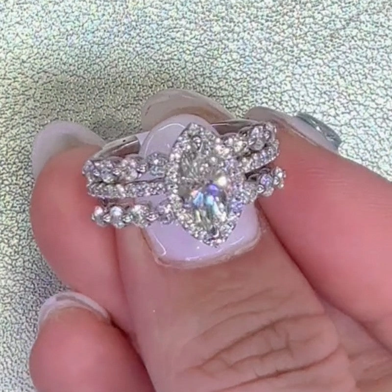 Perfect Match 3.0Ct Halo Marquise Cut Engagement Ring With Engagement Ring Enhancer