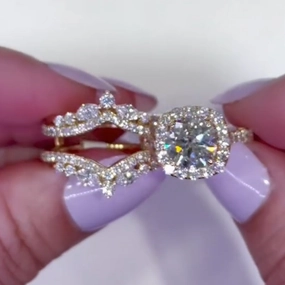 Dynamic Highlight Halo Round Cut 2.0Ct Insert Wedding Ring With Vintage Engagement Ring Enhancer