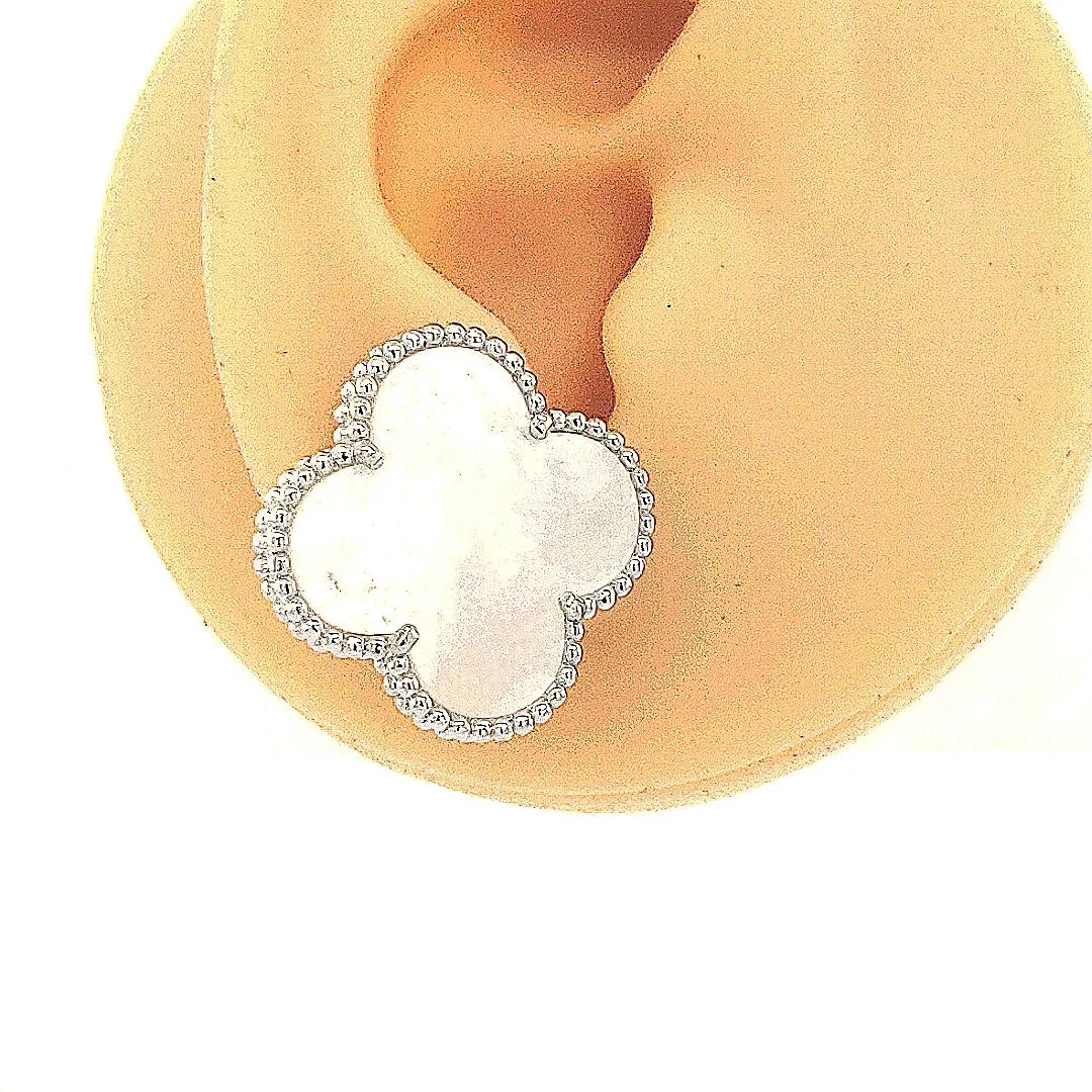 Sterling Silver Large Clover Mother of Pearl Stud Earring Lightweight Piece Timeless Trinket