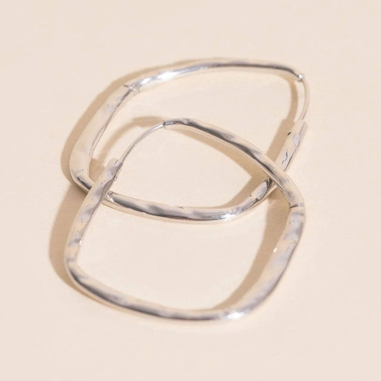 Secure Accessory Titanium Hammered Oblong Huggie Hoop Earrings