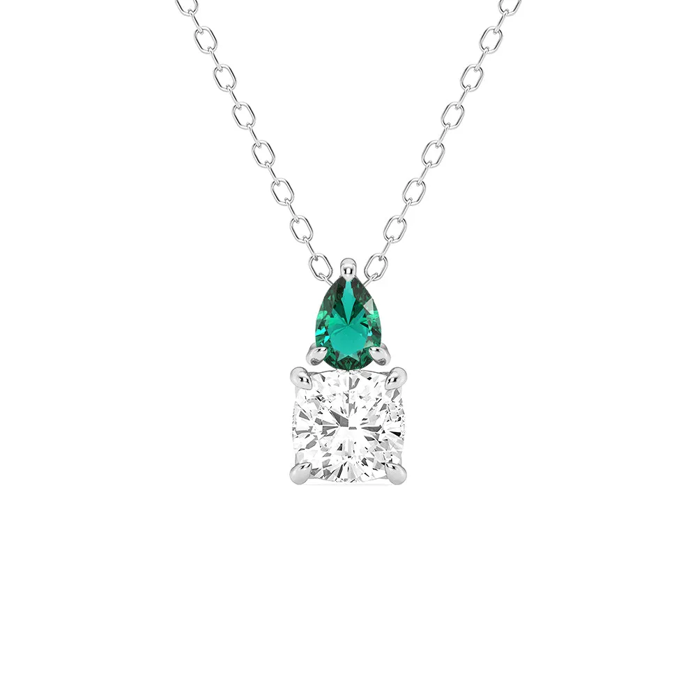 Alluring Design Star Detail Toi Et Moi Emerald and Cushion Cut Lab Grown Diamond Pendant Necklace