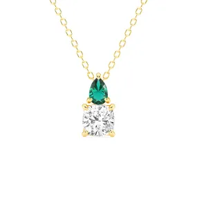 Casual Design Romantic Accent Toi Et Moi Emerald and Cushion Cut Lab Grown Diamond Pendant Necklace