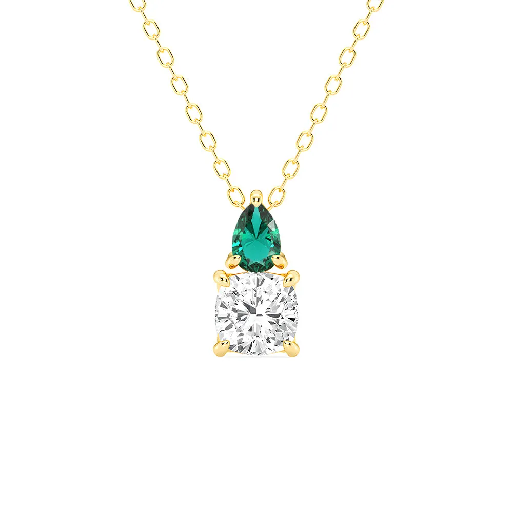 Toi Et Moi Emerald and Cushion Cut Lab Grown Diamond Pendant Necklace Chic Flair