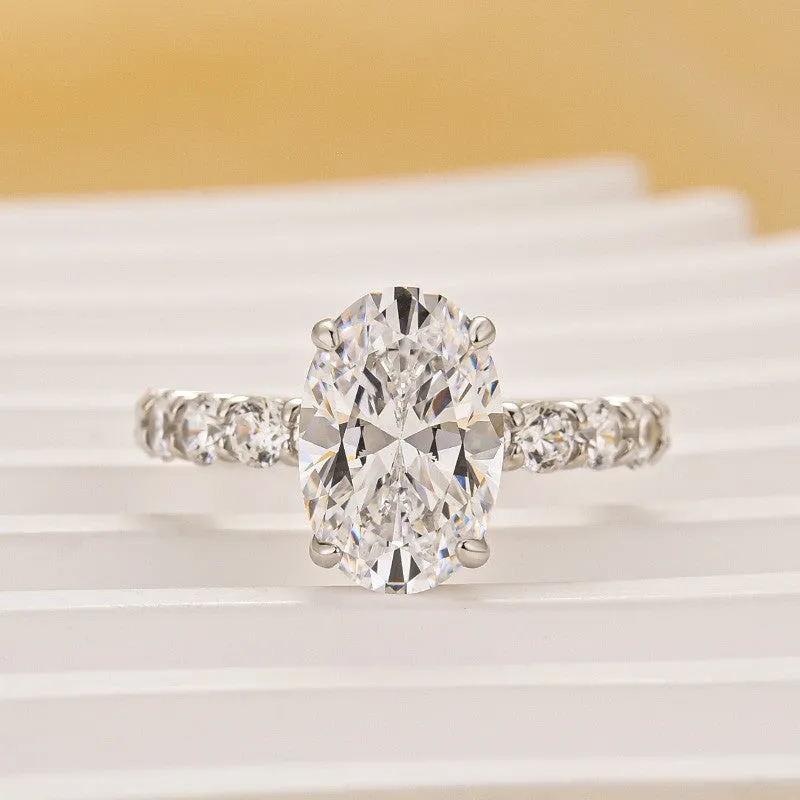 Luxe 4.0Ct Oval Cut Engagement Ring In Sterling Silver For Women Layered Detail